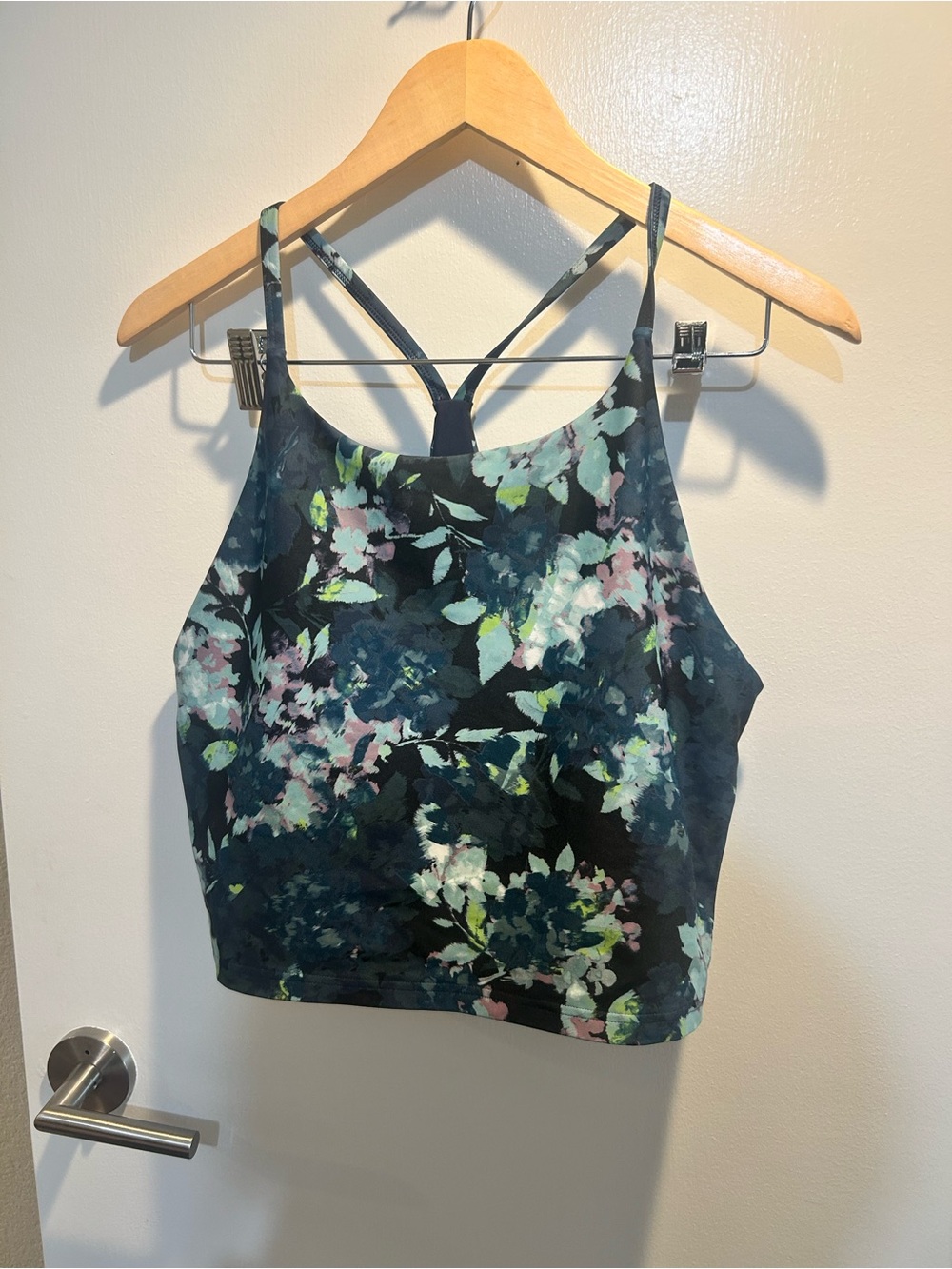 Old Navy Floral Strappy Crop Tank Top - Navy with Mint & Pink Accents